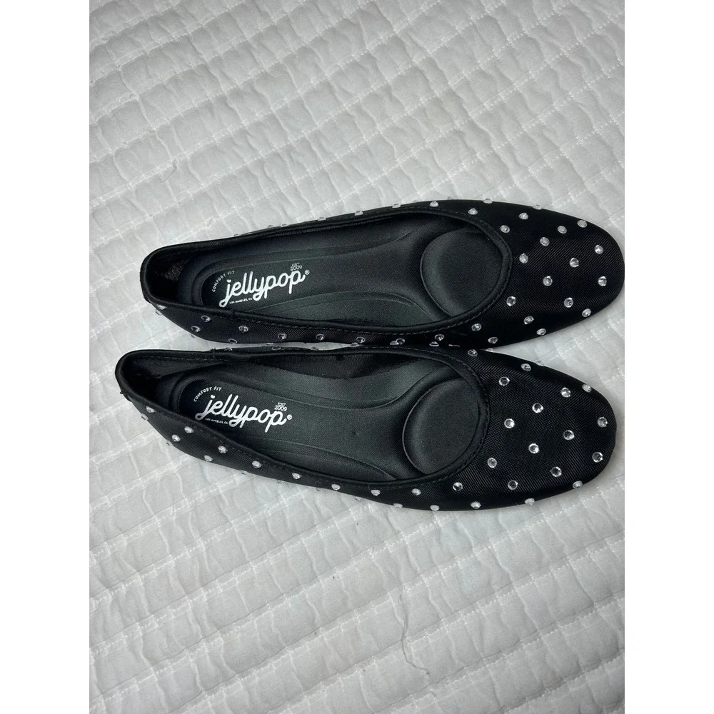 Jellypop Black Mesh Rhinestone Ballet Flats Women's Size 7‎